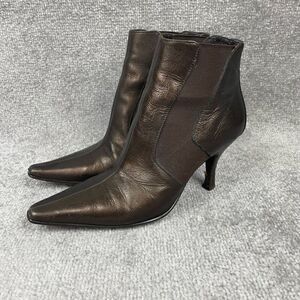 Donald J Pliner 7M Women’s Michi Bronze Leather Ankle Boots Booties Snip Toe